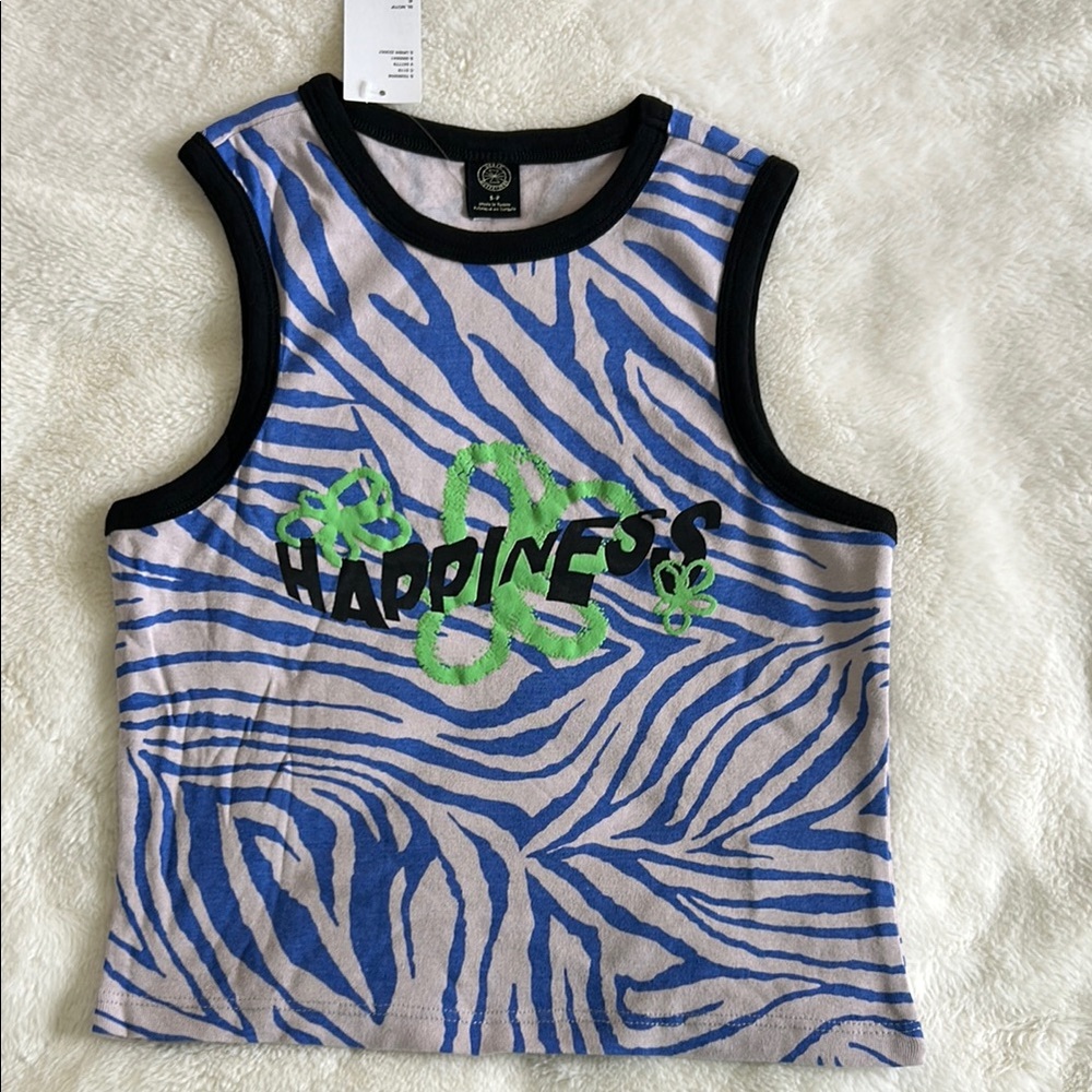 Urban Outfitters Blue and Green Graffiti Tank Top